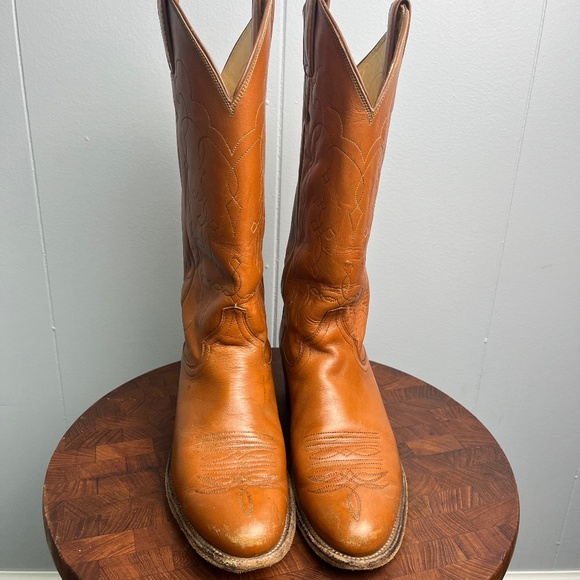 Vintage Justin Ostrich Exotic Brown Leather Western Cowboy Boots Size 9.5D - Picture 1 of 13